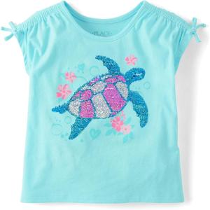 The Children’s Place Girls’ Short Sleeve Flip Sequin Tops(Turtle)