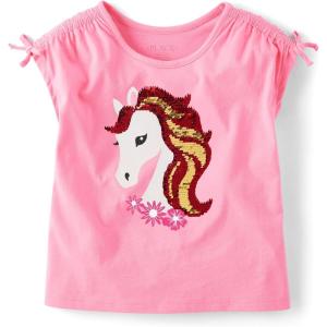 The Children’s Place Girls’ Short Sleeve Flip Sequin Tops(Unicorn)