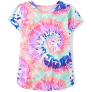 The Children’s Place Girls’ Short Sleeve Graphic High Low Top(Dynamic Lilac Tie Dye)