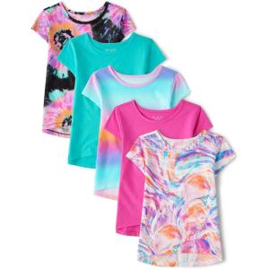 The Children’s Place Girls’ Short Sleeve Graphic High Low Top(Lavender Swirl 5-pack)