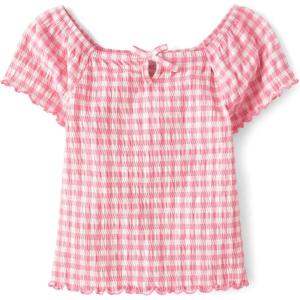The Children’s Place Girls’ Smocked Short Sleeve Tops(Cosmos Keyhole)