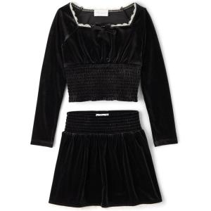 The Children’s Place Girls’ Smocked Top and Skirt 2 Piece Set(Black Velour)