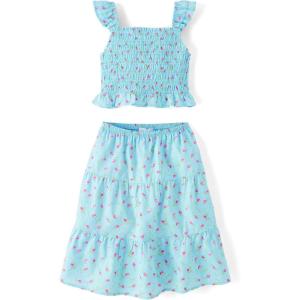 The Children’s Place Girls’ Smocked Top and Skirt 2 Piece Set(Bubble Blue)