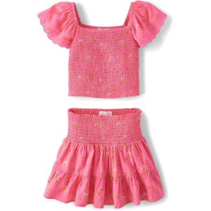 The Children’s Place Girls’ Smocked Top and Skirt 2 Piece Set(In the Pink)