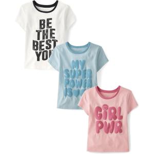 The Children’s Place Girls’ Sports,Trends,Icons Short Sleeve Graphic T-Shirts,3 Pack(Be Best You/Super Power/Girl Power)