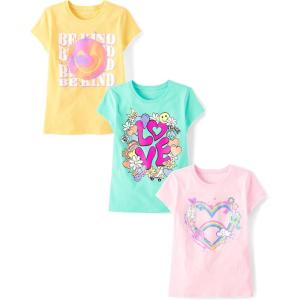 The Children’s Place Girls’ Sports,Trends,Icons Short Sleeve Graphic T-Shirts,3 Pack(Be Kind/Love/Rainbow Heart)