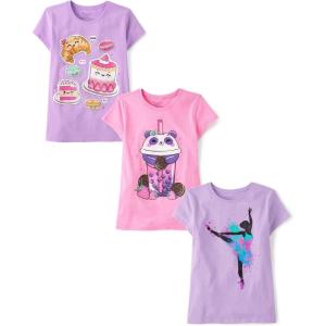 The Children’s Place Girls’ Sports,Trends,Icons Short Sleeve Graphic T-Shirts,3 Pack(Food/Drink/Dancer)