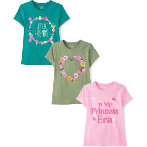 The Children’s Place Girls’ Sports,Trends,Icons Short Sleeve Graphic T-Shirts,3 Pack(Friends/Floral Heart/Princess Era)