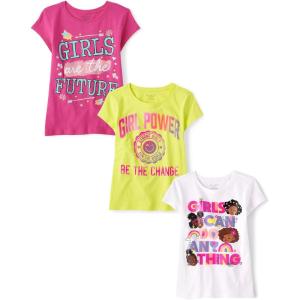 The Children’s Place Girls’ Sports,Trends,Icons Short Sleeve Graphic T-Shirts,3 Pack(Girl Future/Girl Power/Can Do Anything)