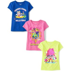 The Children’s Place Girls’ Sports,Trends,Icons Short Sleeve Graphic T-Shirts,3 Pack(Hello Pool/Chillin/Cat Cupcake)