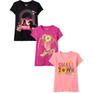 The Children’s Place Girls’ Sports,Trends,Icons Short Sleeve Graphic T-Shirts,3 Pack(Horse/Floral Boot/Small Town Girl)