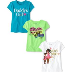 The Children’s Place Girls’ Sports,Trends,Icons Short Sleeve Graphic T-Shirts,3 Pack(Moms Mini/Cheetah Heart/Daddys Girl)
