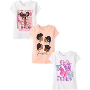 The Children’s Place Girls’ Sports,Trends,Icons Short Sleeve Graphic T-Shirts,3 Pack(Optimist/Beautiful/Future)