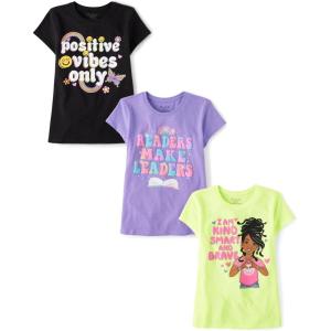 The Children’s Place Girls’ Sports,Trends,Icons Short Sleeve Graphic T-Shirts,3 Pack(Positive Vibes/Leaders/Kind)
