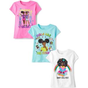 The Children’s Place Girls’ Sports,Trends,Icons Short Sleeve Graphic T-Shirts,3 Pack(Smart Girls/Positive Words/Girl Future)