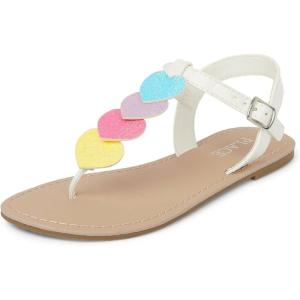 The Children’s Place Girls’ T-Strap Sandals(White Multi Hearts)