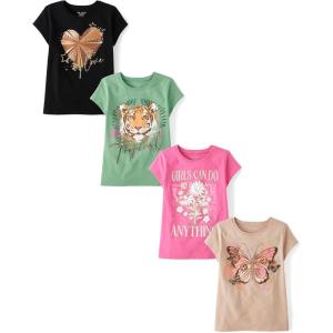 The Children’s Place Girls’ Trends,Icons Short Sleeve Graphic T-Shirts,4 Pack(Heart/Butterfly/Tropical/Do Anything)