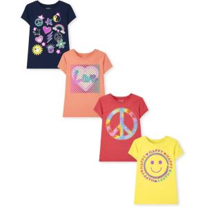 The Children’s Place Girls’ Trends,Icons Short Sleeve Graphic T-Shirts,4 Pack(Love/Doodles/Happy/Peace Sign)