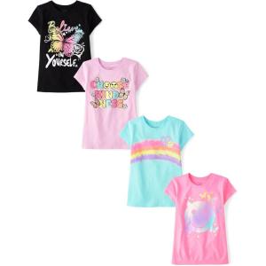 The Children’s Place Girls’ Trends,Icons Short Sleeve Graphic T-Shirts,4 Pack(Rainbow Paint/Kindness/Believe/Rainbow)