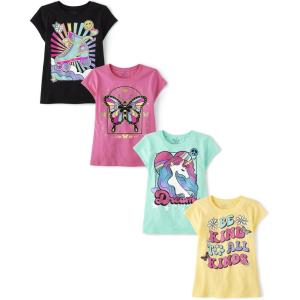 The Children’s Place Girls’ Trends,Icons Short Sleeve Graphic T-Shirts,4 Pack(Skate/Butterfly/Dream/Be Kind)