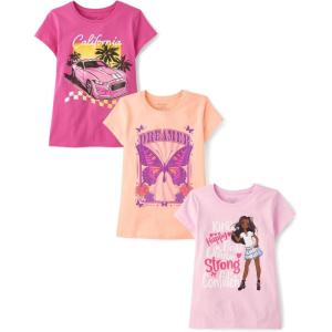 The Children’s Place Girls’ Unicorns,Butterfly Short Sleeve Graphic T-Shirts,3 Pack(Butterfly/Car/Girl Be You)