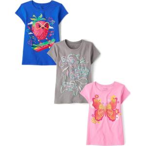 The Children’s Place Girls’ Unicorns,Butterfly Short Sleeve Graphic T-Shirts,3 Pack(Butterfly/Strawberry/Game Controllers)