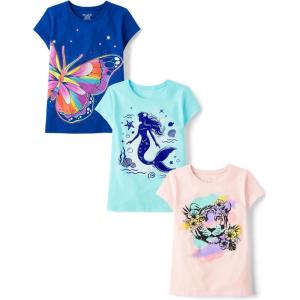 The Children’s Place Girls’ Unicorns,Butterfly Short Sleeve Graphic T-Shirts,3 Pack(Butterfly/Tiger/Mermaid)