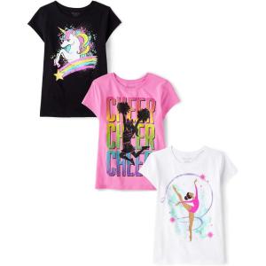 The Children’s Place Girls’ Unicorns,Butterfly Short Sleeve Graphic T-Shirts,3 Pack(Cheer/Unicorn/Gymnastics)