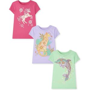 The Children’s Place Girls’ Unicorns,Butterfly Short Sleeve Graphic T-Shirts,3 Pack(Cheetah/Dolphin/Unicorn)