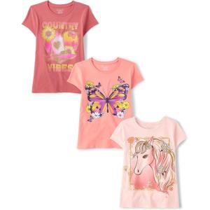 The Children’s Place Girls’ Unicorns,Butterfly Short Sleeve Graphic T-Shirts,3 Pack(Country Vibes/Buttefly/Horse)