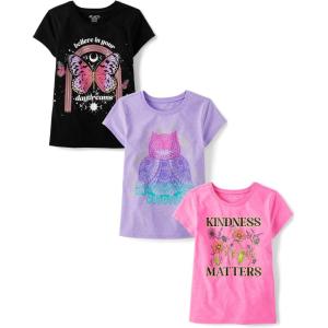 The Children’s Place Girls’ Unicorns,Butterfly Short Sleeve Graphic T-Shirts,3 Pack(Ombre Owl/Kindness/Butterfly)