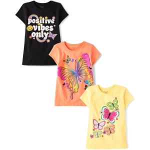 The Children’s Place Girls’ Unicorns,Butterfly Short Sleeve Graphic T-Shirts,3 Pack(Positive Vibes/Butterfly/Butterflies)