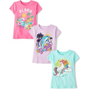 The Children’s Place Girls’ Unicorns,Butterfly Short Sleeve Graphic T-Shirts,3 Pack(Rainbow Unicorn/Aloha/Dolphin)