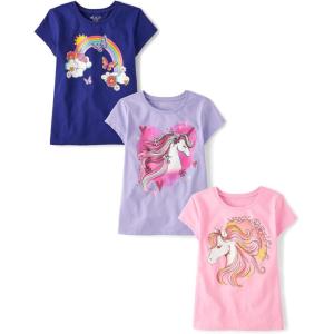 The Children’s Place Girls’ Unicorns,Butterfly Short Sleeve Graphic T-Shirts,3 Pack(Rainbow/Unicorn Heart/Unicorn)