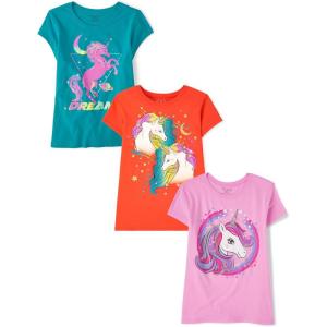 The Children’s Place Girls’ Unicorns,Butterfly Short Sleeve Graphic T-Shirts,3 Pack(Unicorn Circle/Dream/Unicorns)
