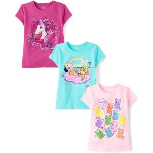 The Children’s Place Girls’ Unicorns,Butterfly Short Sleeve Graphic T-Shirts,3 Pack(Unicorn/Flamingo Float/Gummy Bears)