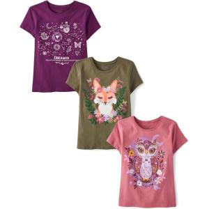 The Children’s Place Girls’ Unicorns,Butterfly Short Sleeve Graphic T-Shirts,3 Pack(Unicorn/Fox/Owl)