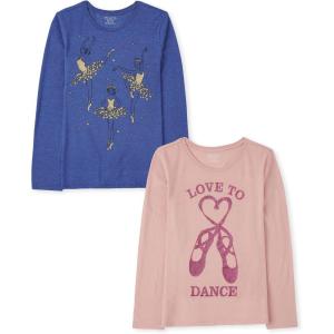 The Children’s Place Girls’ Unicorns,Sports,Butterflies Long Sleeve Graphic T-Shirts,2 Pack(Ballerinas/Love to Dance)