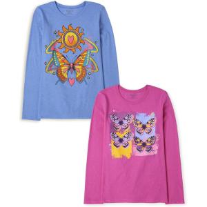 The Children’s Place Girls’ Unicorns,Sports,Butterflies Long Sleeve Graphic T-Shirts,2 Pack(Butterfly Sun/Butterflies)