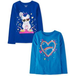 The Children’s Place Girls’ Unicorns,Sports,Butterflies Long Sleeve Graphic T-Shirts,2 Pack(Cat Dj/Heart Rainbow)