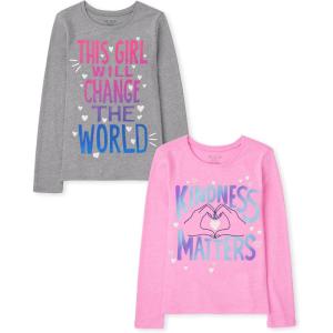 The Children’s Place Girls’ Unicorns,Sports,Butterflies Long Sleeve Graphic T-Shirts,2 Pack(Change World/Kindness Matters)
