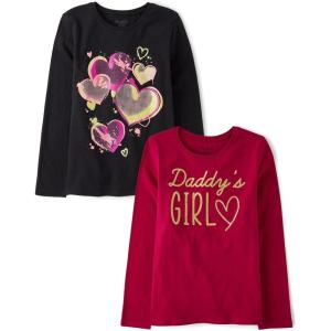 The Children’s Place Girls’ Unicorns,Sports,Butterflies Long Sleeve Graphic T-Shirts,2 Pack(Daddys Girl/Heart)
