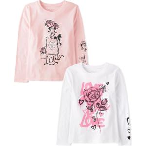 The Children’s Place Girls’ Unicorns,Sports,Butterflies Long Sleeve Graphic T-Shirts,2 Pack(Love/Rose)