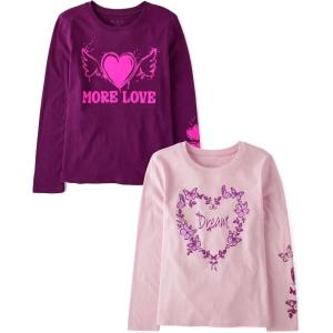 The Children’s Place Girls’ Unicorns,Sports,Butterflies Long Sleeve Graphic T-Shirts,2 Pack(More Love/Dream)