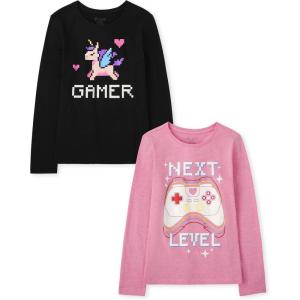 The Children’s Place Girls’ Unicorns,Sports,Butterflies Long Sleeve Graphic T-Shirts,2 Pack(Next Level/Gamer)