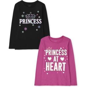 The Children’s Place Girls’ Unicorns,Sports,Butterflies Long Sleeve Graphic T-Shirts,2 Pack(Princess/Princess at Heart)