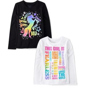 The Children’s Place Girls’ Unicorns,Sports,Butterflies Long Sleeve Graphic T-Shirts,2 Pack(This Girl/Rainbow Unicorn)