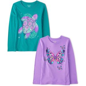 The Children’s Place Girls’ Unicorns,Sports,Butterflies Long Sleeve Graphic T-Shirts,2 Pack(Turtle/Butterfly)