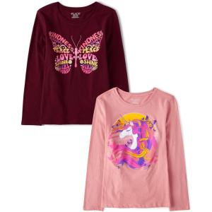 The Children’s Place Girls’ Unicorns,Sports,Butterflies Long Sleeve Graphic T-Shirts,2 Pack(Unicorn Butterflies/Butterfly)
