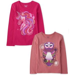 The Children’s Place Girls’ Unicorns,Sports,Butterflies Long Sleeve Graphic T-Shirts,2 Pack(Unicorn/Owl)